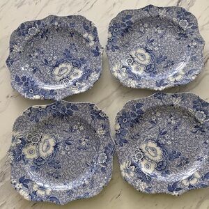 Spode Made in England Blue Floral Porcelain Luncheon Plates Set of 4